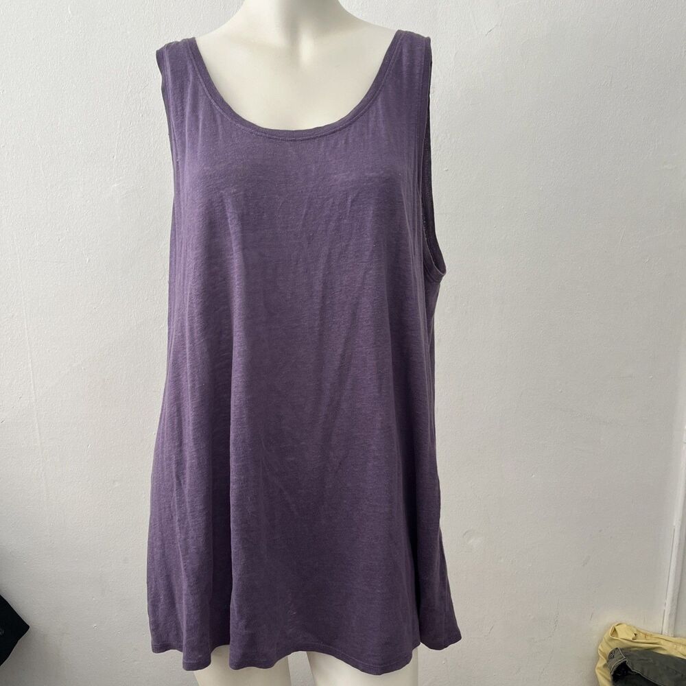 Eileen Fisher Linen Tank Xl Purple Flowy Relaxed Lagenlook Summer Beach Flaws
